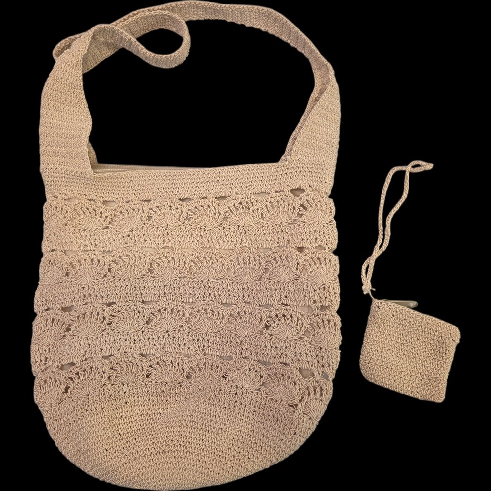 Small Crochet Shoulder Bag and Matching Coin Purse 11x11‎